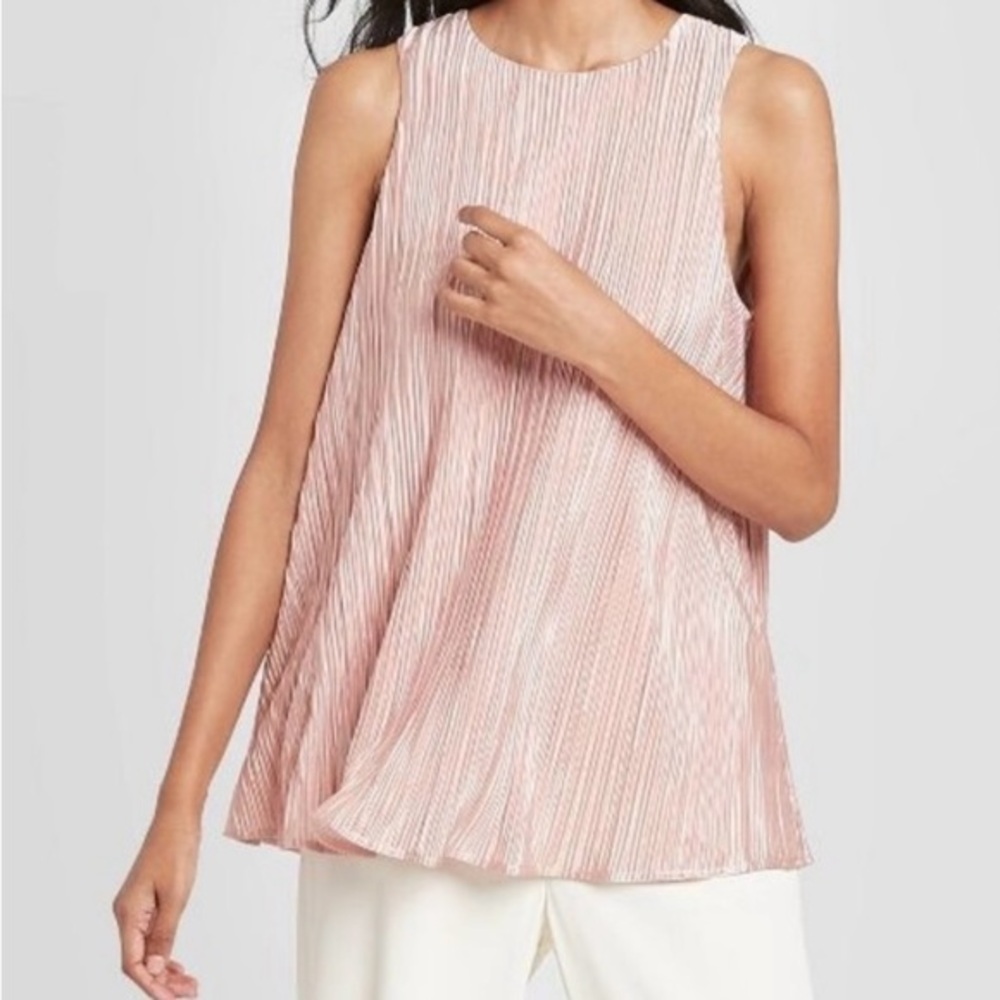 Pink Satin Crinkle Sleeveless Top Sz LG NEW!